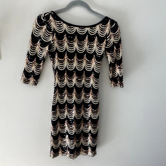 Crystal Doll Junior's Black Sequined Short 3/4 Sleeve Bodycon Party Dress XS - Picture 3 of 9